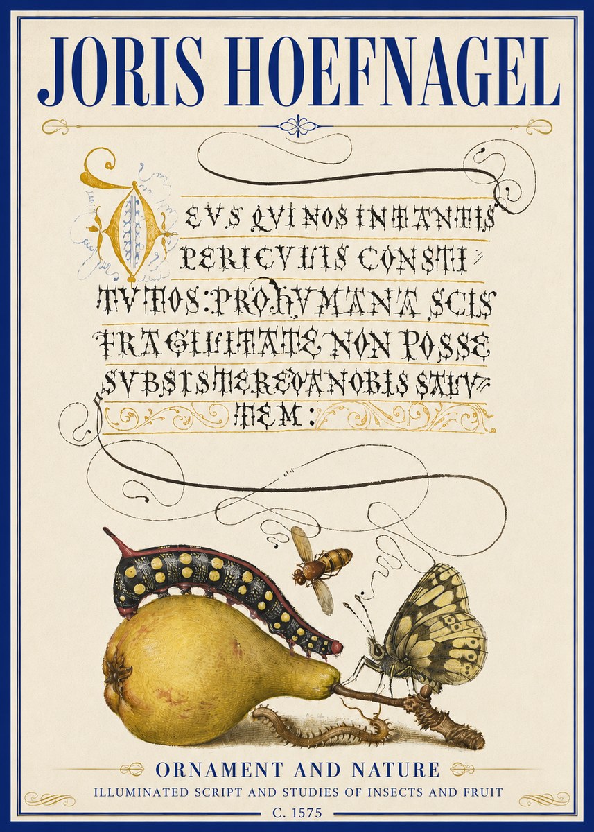 Joris Hoefnagel Ornament and Nature - Illuminated Script and Studies of Insects and Fruit No5 - Poszter