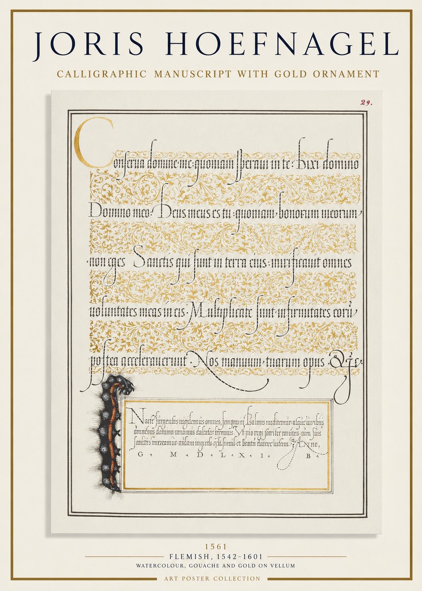 Joris Hoefnagel Calligraphic Manuscript with Gold Ornament No1 - Poszter
