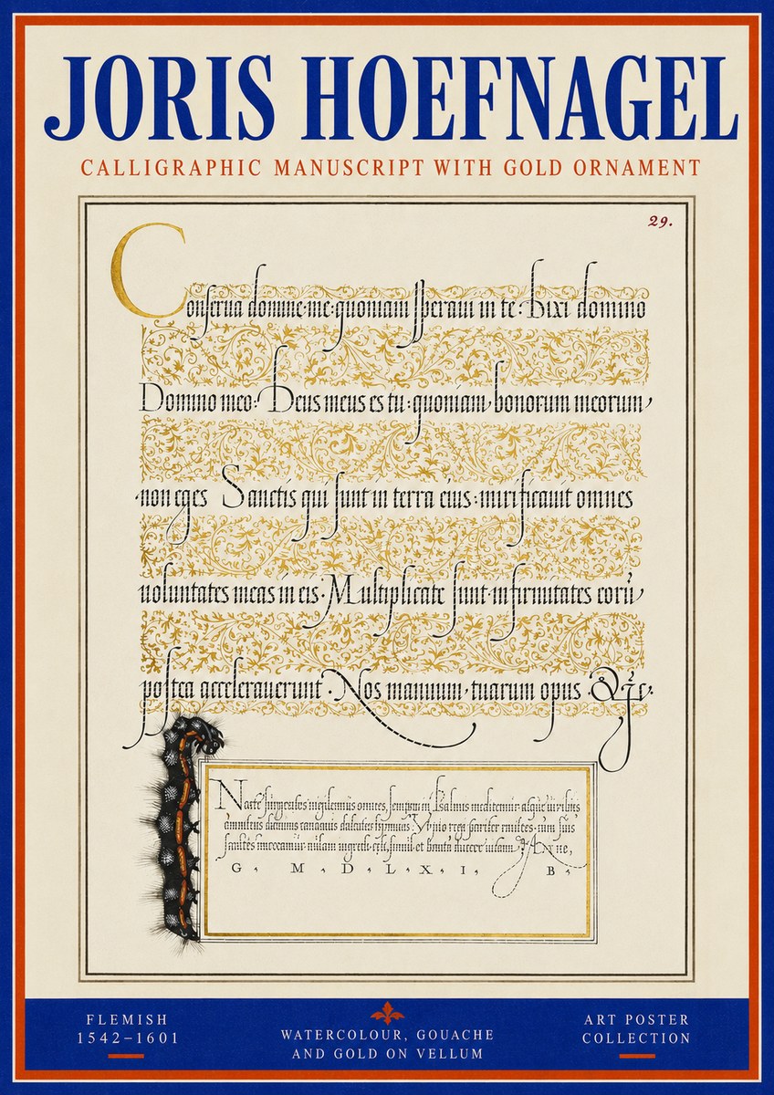 Joris Hoefnagel Calligraphic Manuscript with Gold Ornament No3 - Poszter