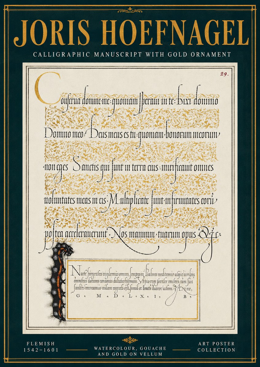 Joris Hoefnagel Calligraphic Manuscript with Gold Ornament No4 - Poszter