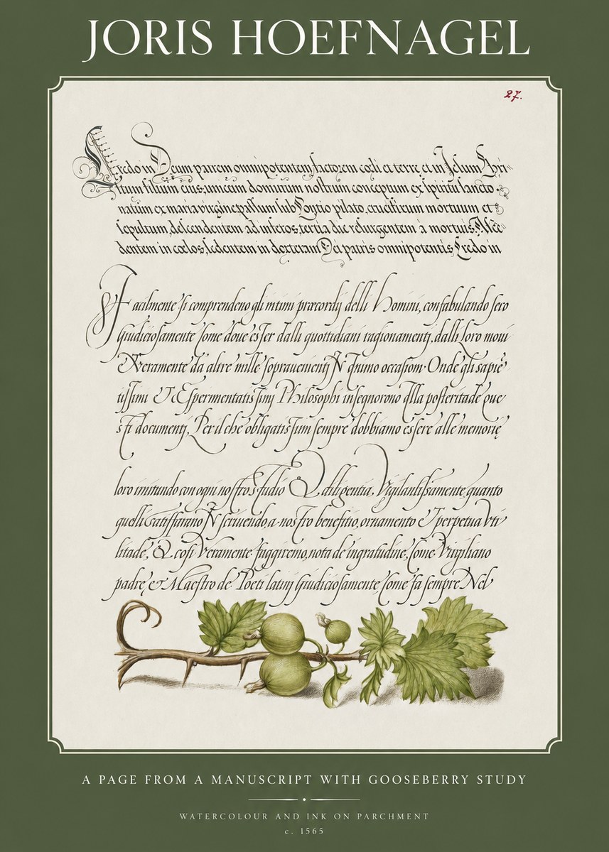 Joris Hoefnagel A Page from a Manuscript with Gooseberry Study No1 - Poszter