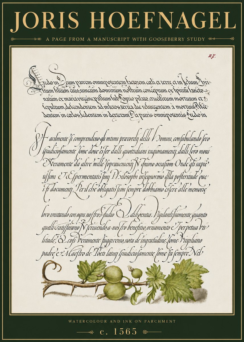 Joris Hoefnagel A Page from a Manuscript with Gooseberry Study No4 - Poszter