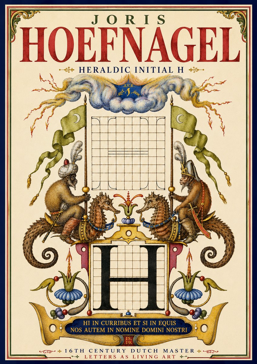 Joris Hoefnagel Heraldic Initial H No5 - Poszter