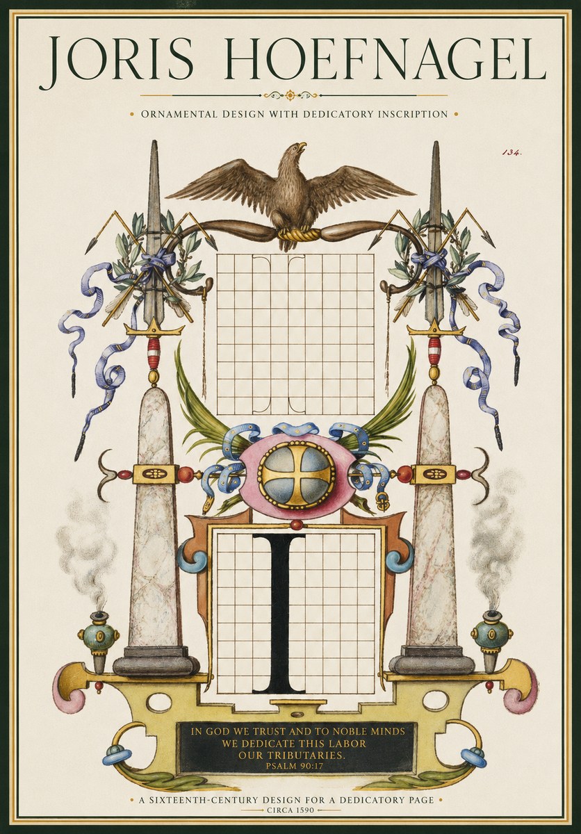 Joris Hoefnagel Ornamental Design with Dedicatory Inscription No1 - Poszter