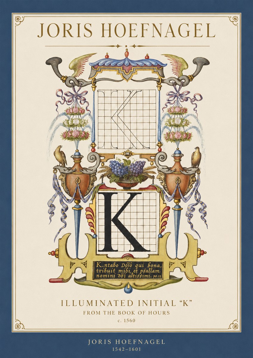 Joris Hoefnagel Illuminated Initial "K" from the Book of Hours No1 - Poszter