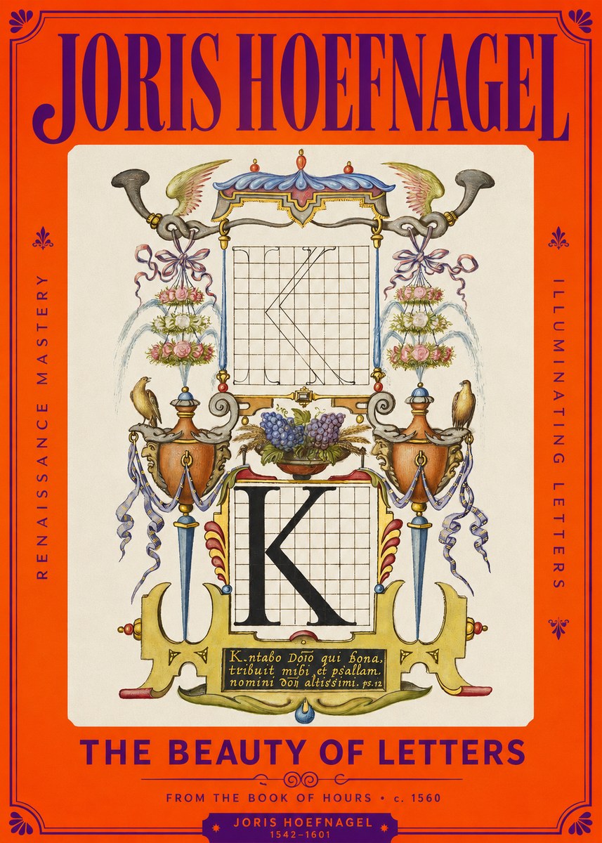 Joris Hoefnagel Illuminated Initial "K" from the Book of Hours No2 - Poszter