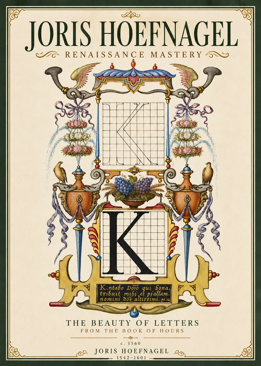 Joris Hoefnagel Illuminated Initial "K" from the Book of Hours No5 - Poszter