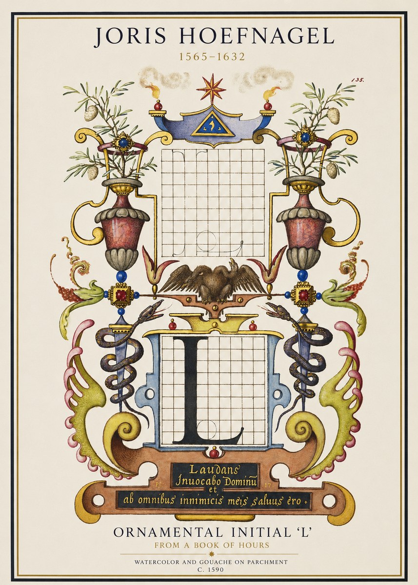 Joris Hoefnagel Ornamental Initial 'L' No1 - Poszter