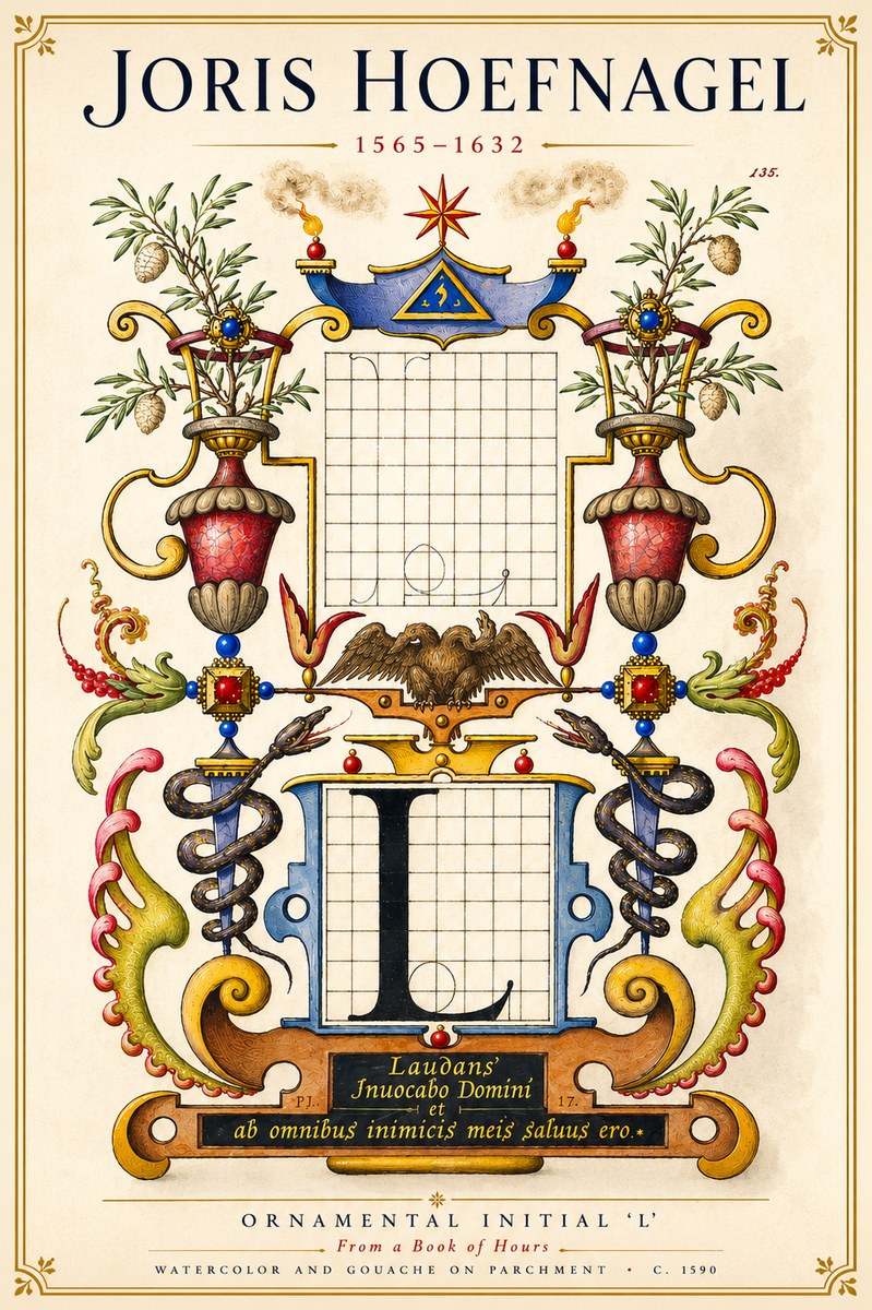 Joris Hoefnagel Ornamental Initial 'L' No6 - Poszter