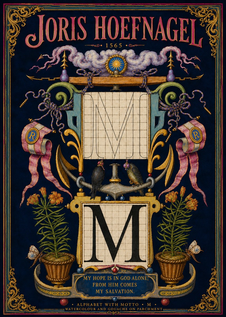 Joris Hoefnagel Alphabet with Motto • M • No5 - Poszter