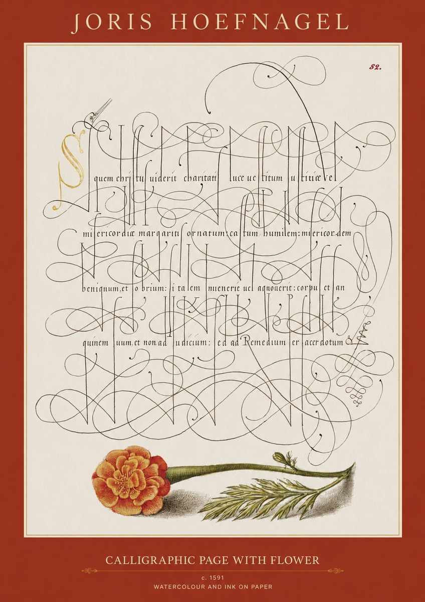 Joris Hoefnagel Calligraphic Study with Marigold No2 - Poszter