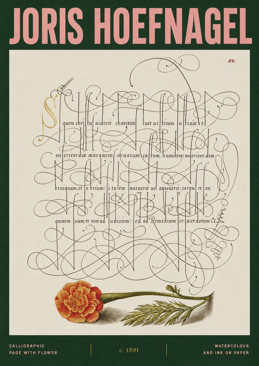 Joris Hoefnagel Calligraphic Study with Marigold No3 - Poszter