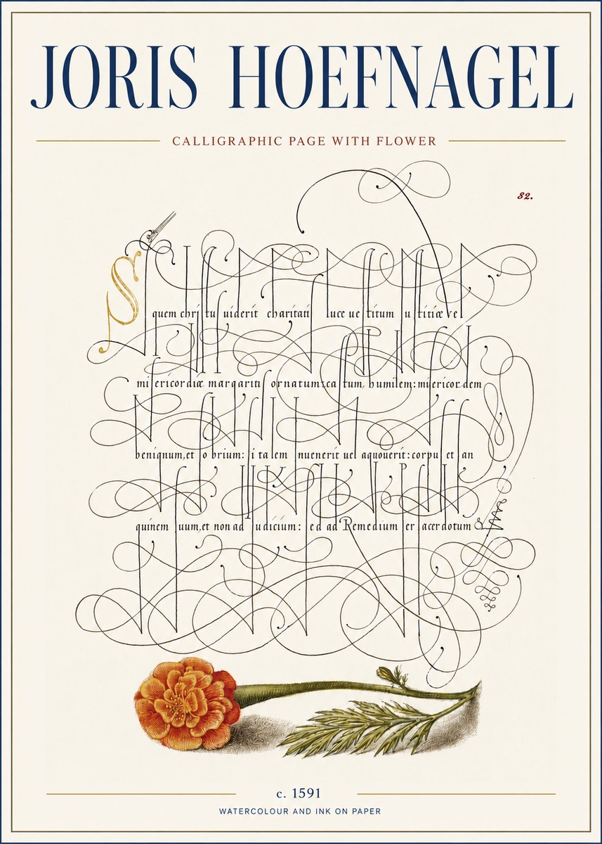 Joris Hoefnagel Calligraphic Study with Marigold No4 - Poszter