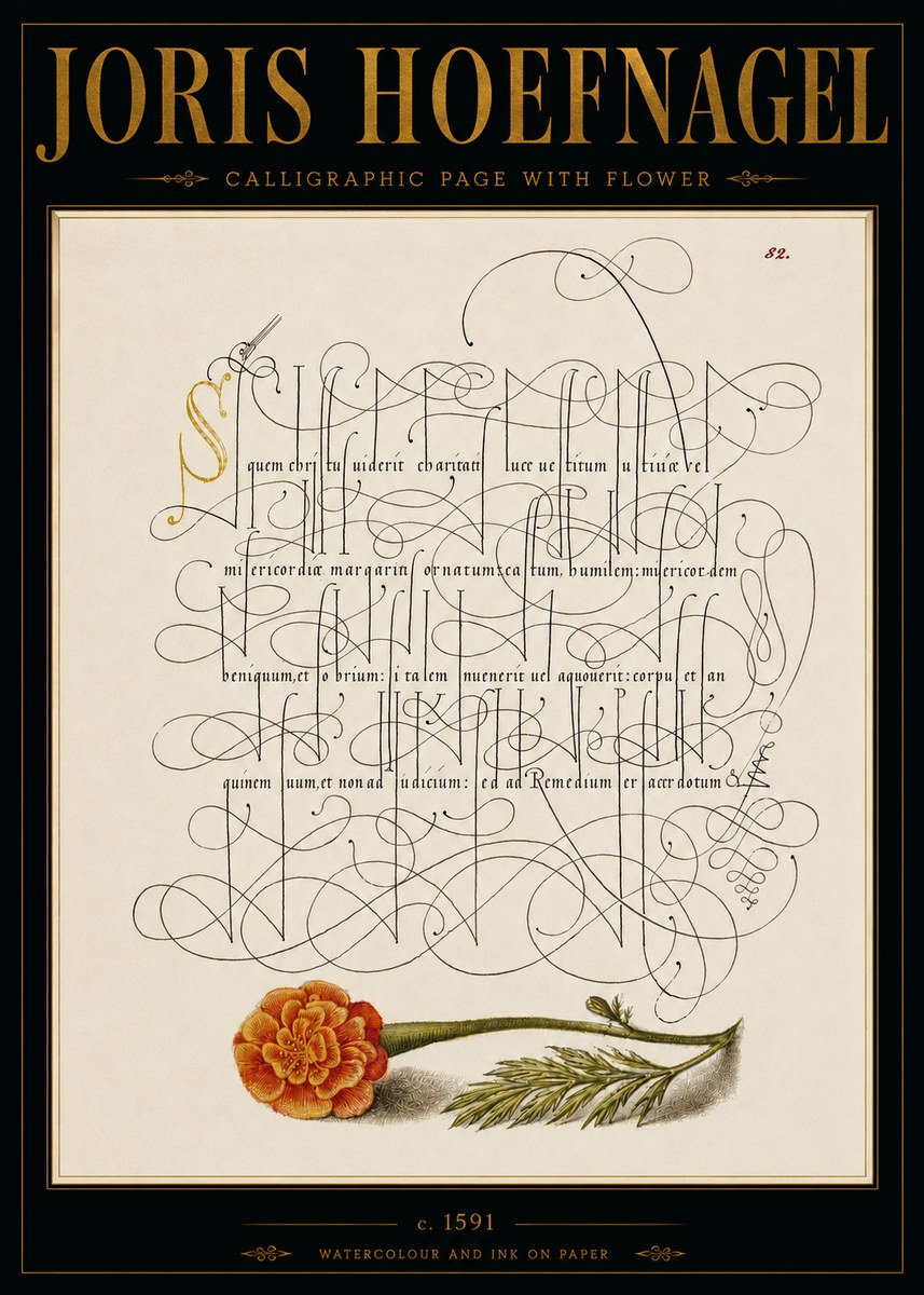 Joris Hoefnagel Calligraphic Study with Marigold No6 - Poszter