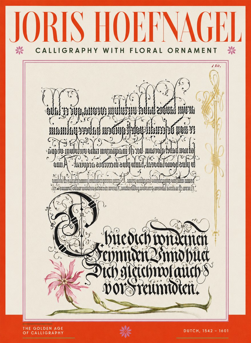 Joris Hoefnagel Calligraphy with Floral Ornament No2 - Poszter