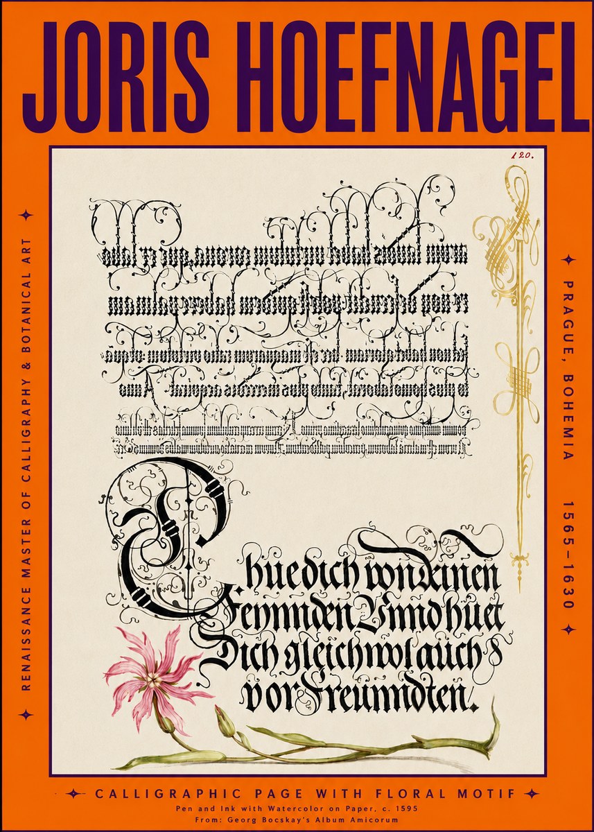 Joris Hoefnagel Calligraphy with Floral Ornament No5 - Poszter