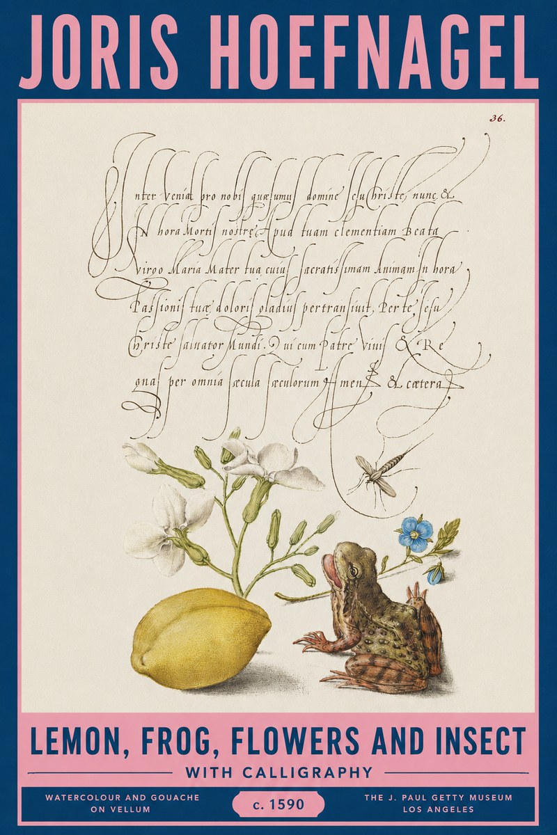 Joris Hoefnagel Nature Study with Lemon, Flowers, Frog & Insect No3 - Poszter
