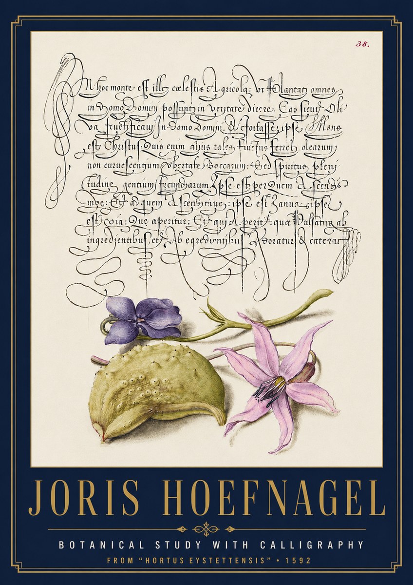 Joris Hoefnagel Botanical Study with Calligraphy I No4 - Poszter
