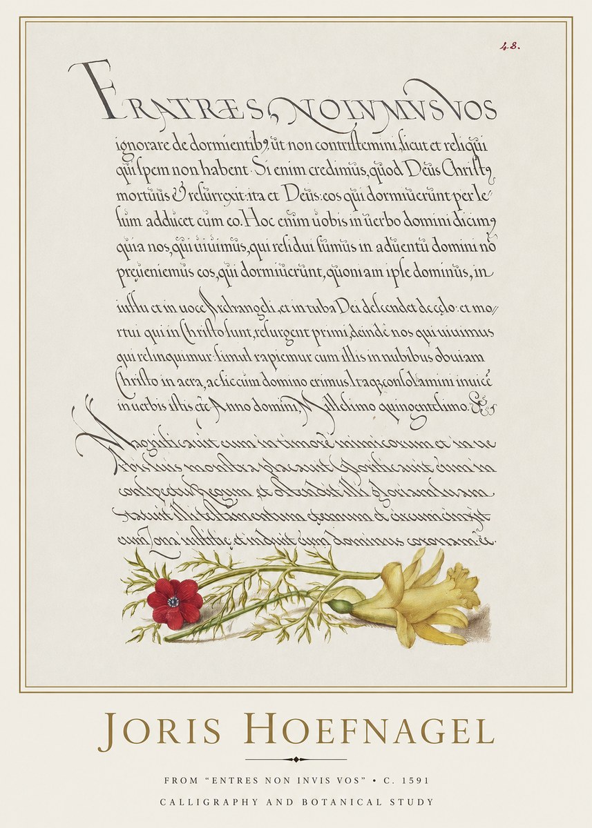 Joris Hoefnagel Calligraphy and Botanical Study I No2 - Poszter