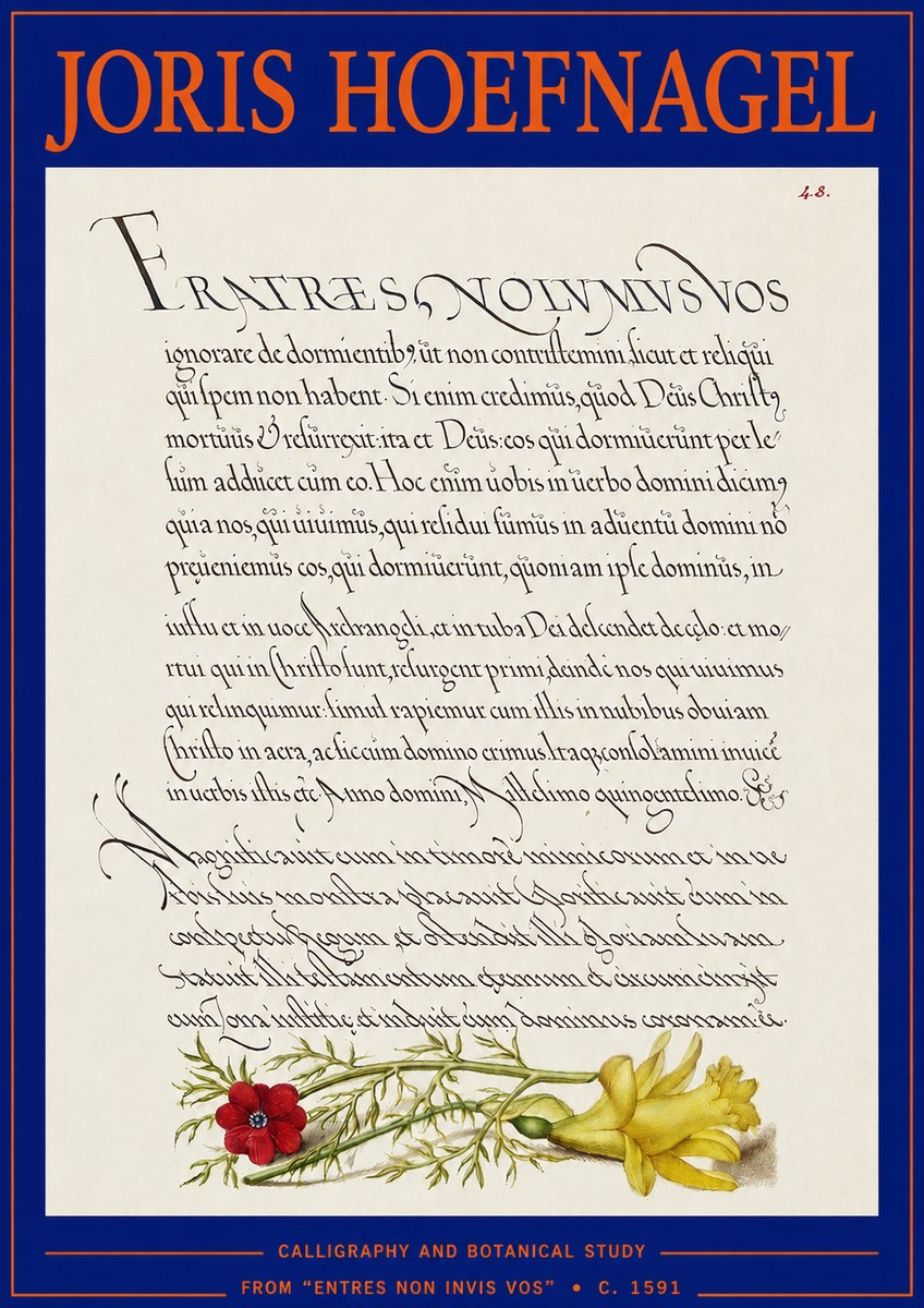 Joris Hoefnagel Calligraphy and Botanical Study I No3 - Poszter