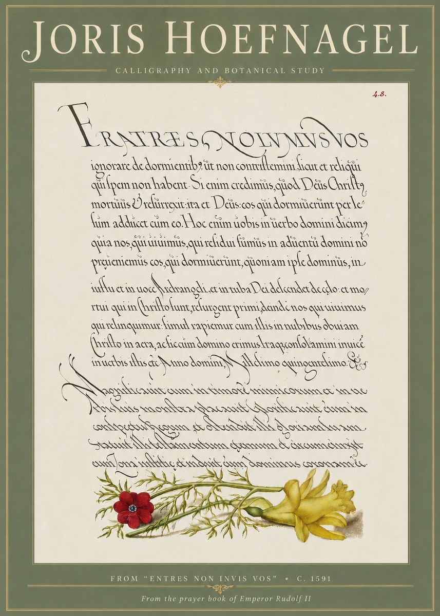 Joris Hoefnagel Calligraphy and Botanical Study I No4 - Poszter