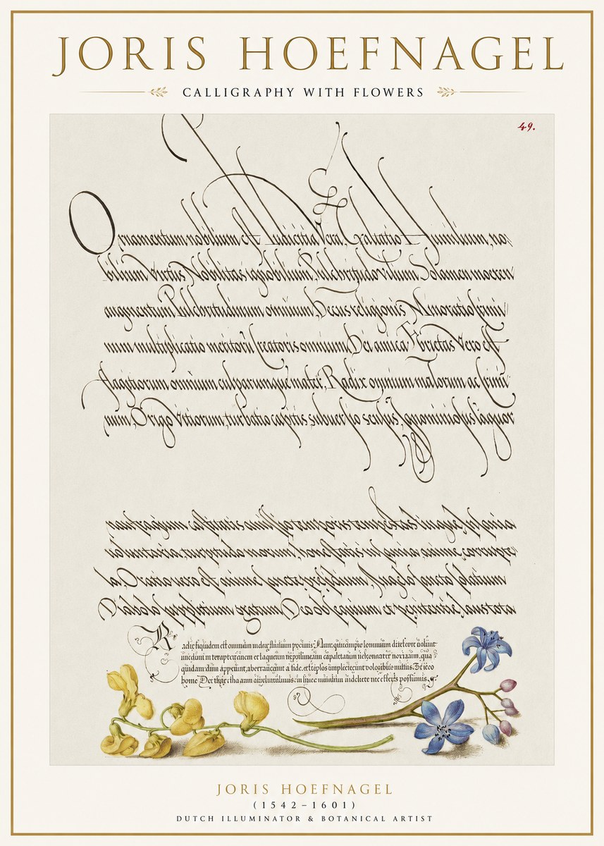 Joris Hoefnagel Calligraphy with Flowers No1 - Poszter