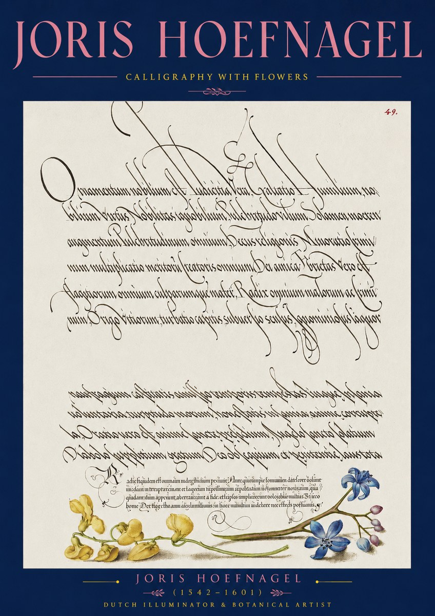 Joris Hoefnagel Calligraphy with Flowers No2 - Poszter