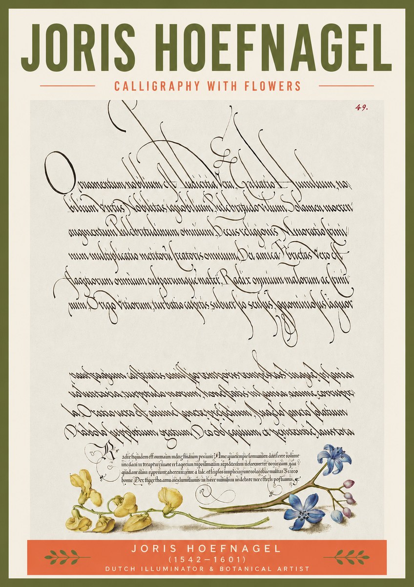 Joris Hoefnagel Calligraphy with Flowers No3 - Poszter