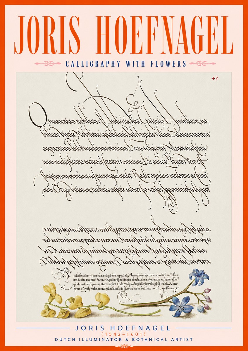 Joris Hoefnagel Calligraphy with Flowers No4 - Poszter