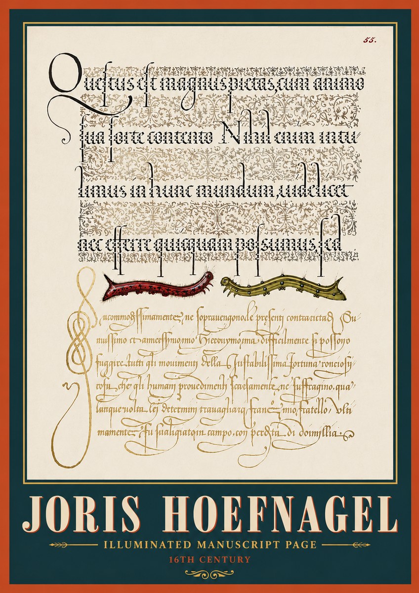 Joris Hoefnagel Illuminated Manuscript Page I No6 - Poszter