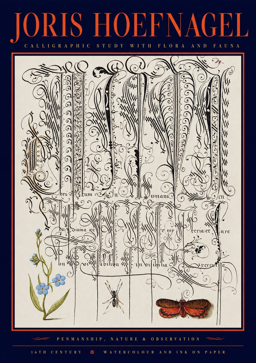 Joris Hoefnagel Calligraphic Study with Flora and Fauna No2 - Poszter