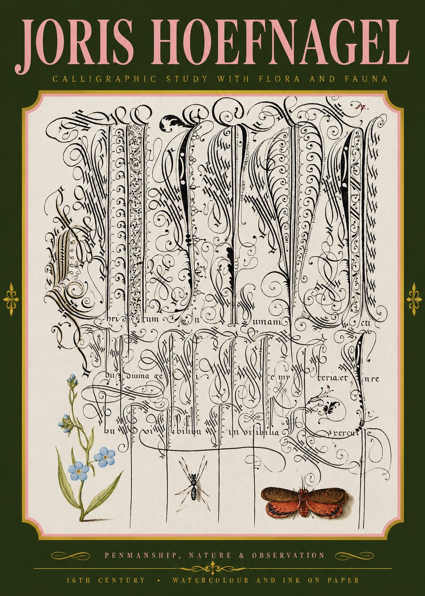 Joris Hoefnagel Calligraphic Study with Flora and Fauna No4 - Poszter