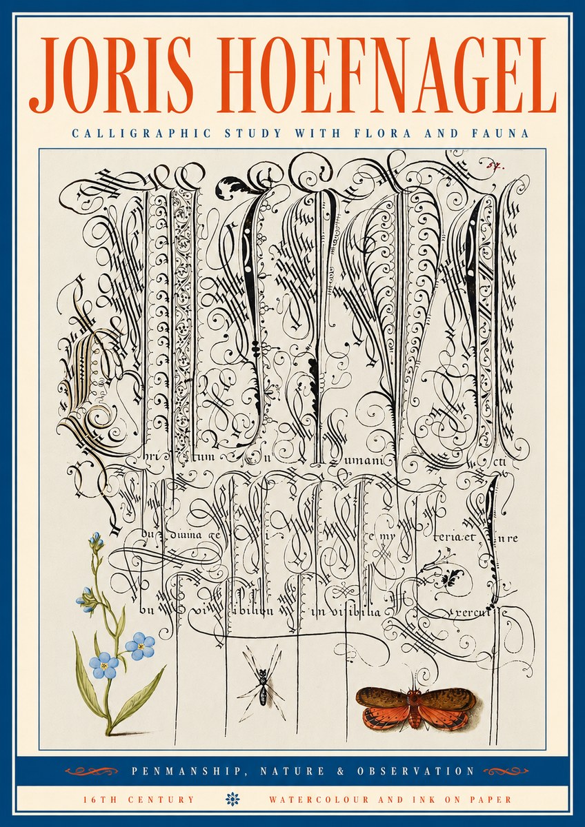 Joris Hoefnagel Calligraphic Study with Flora and Fauna No5 - Poszter