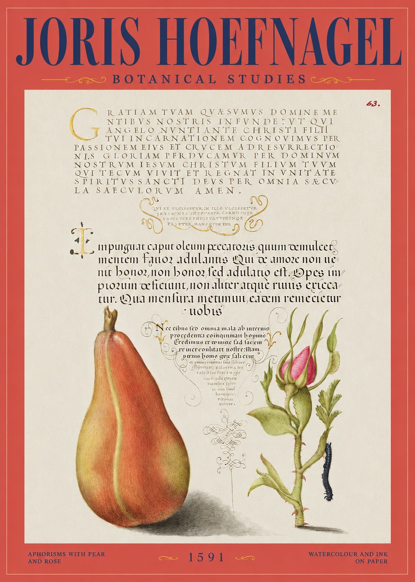 Joris Hoefnagel Aphorisms with Pear and Rose No2 - Poszter