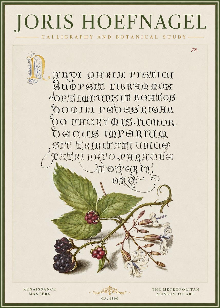 Joris Hoefnagel Calligraphy and Botanical Study II No3 - Poszter
