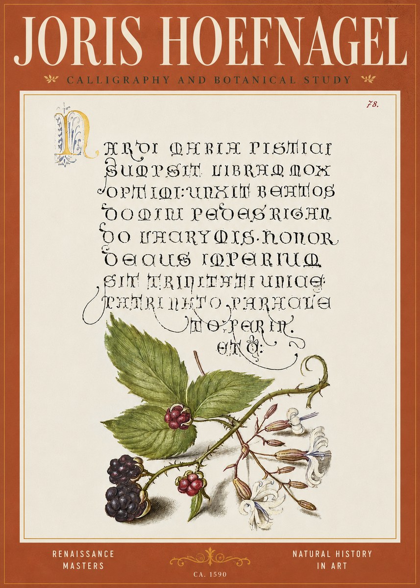 Joris Hoefnagel Calligraphy and Botanical Study II No4 - Poszter