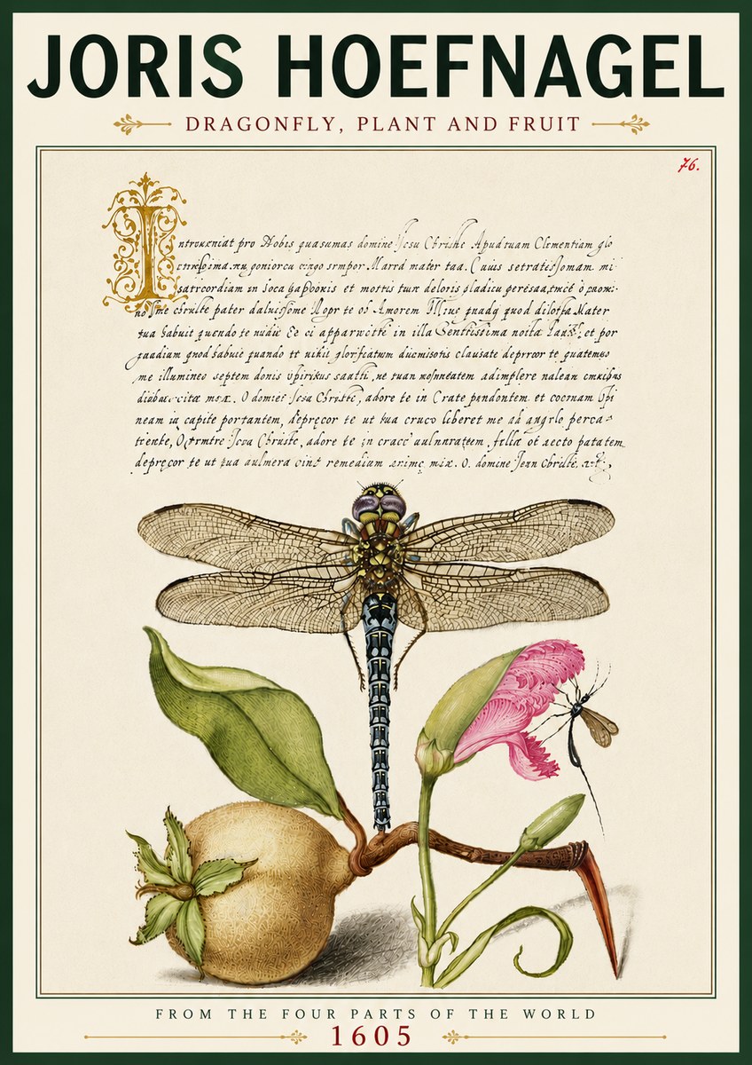 Joris Hoefnagel Dragonfly, Plant and Fruit No6 - Poszter