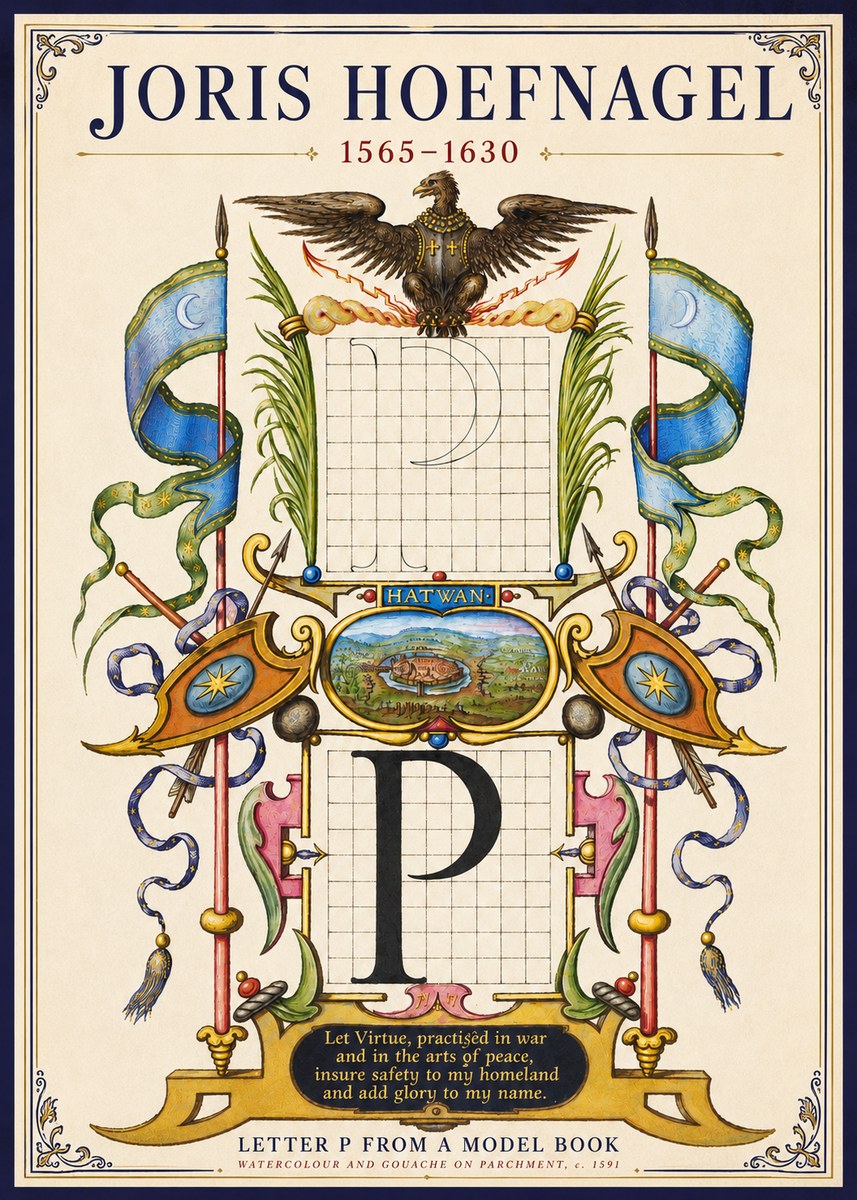 Joris Hoefnagel Letter P from a Model Book No3 - Poszter