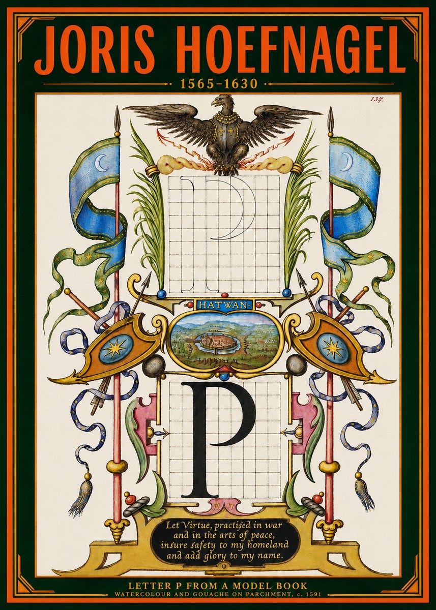 Joris Hoefnagel Letter P from a Model Book No4 - Poszter