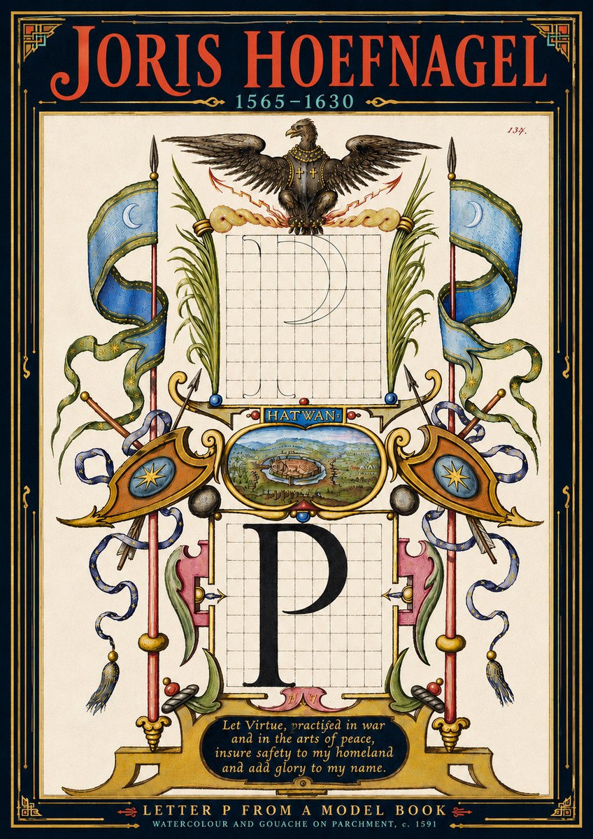 Joris Hoefnagel Letter P from a Model Book No5 - Poszter