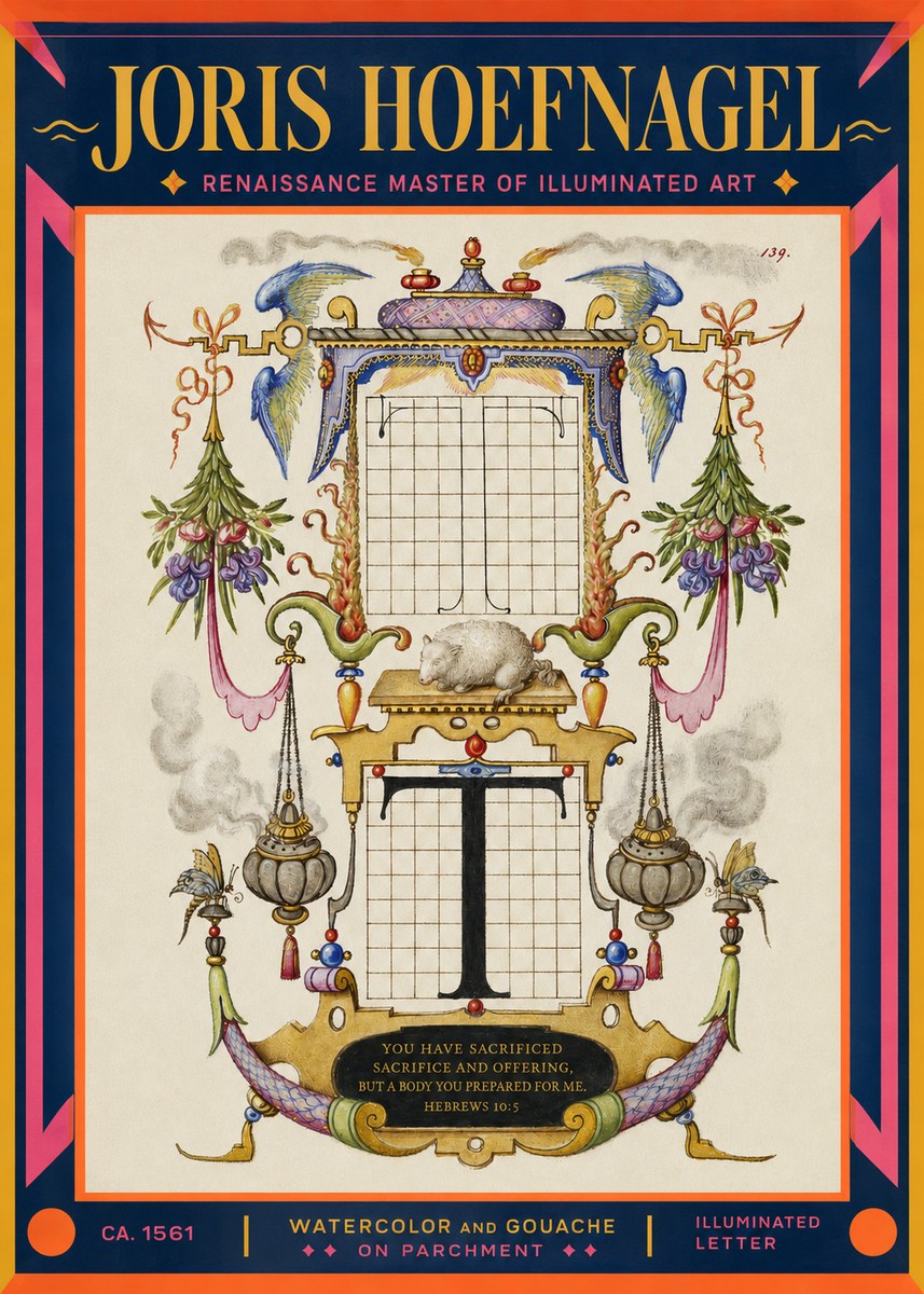 Joris Hoefnagel Letter T with Biblical Verse No2 - Poszter