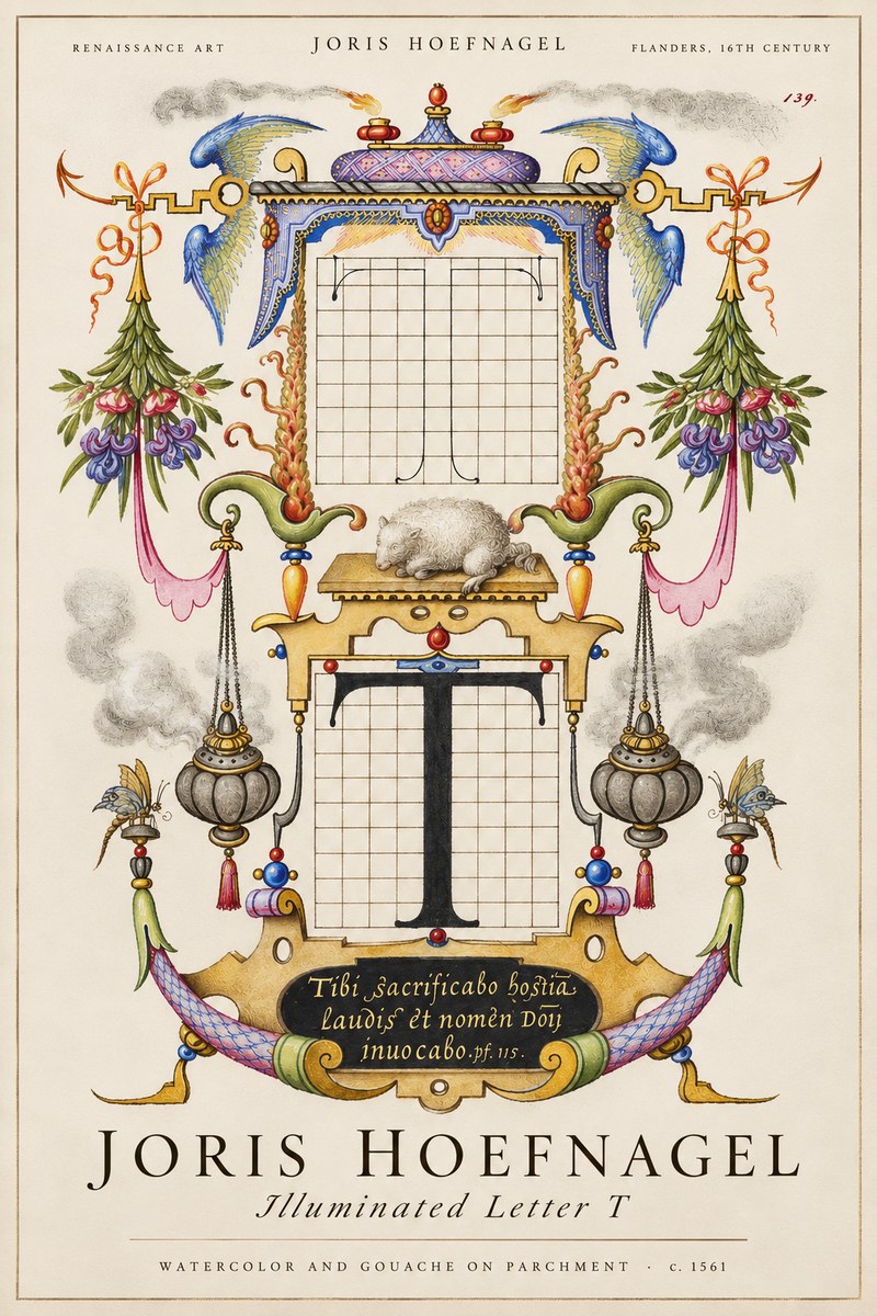 Joris Hoefnagel Letter T with Biblical Verse No3 - Poszter