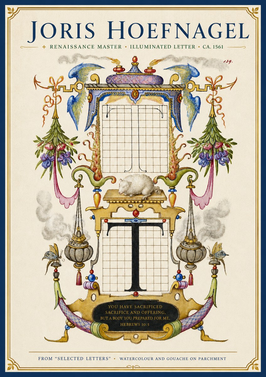 Joris Hoefnagel Letter T with Biblical Verse No4 - Poszter