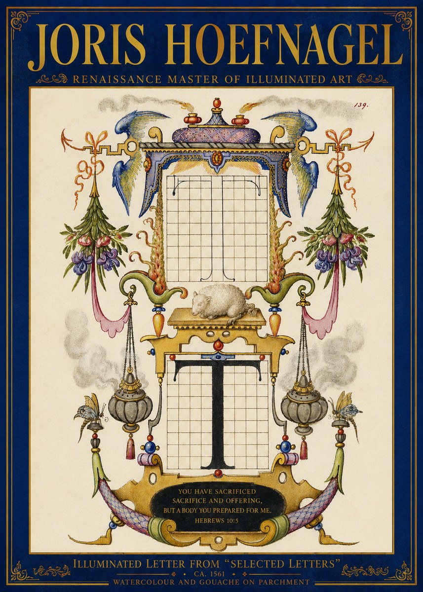 Joris Hoefnagel Letter T with Biblical Verse No5 - Poszter