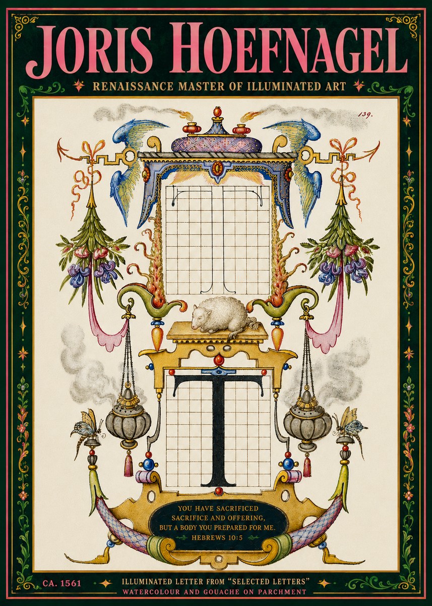 Joris Hoefnagel Letter T with Biblical Verse No6 - Poszter