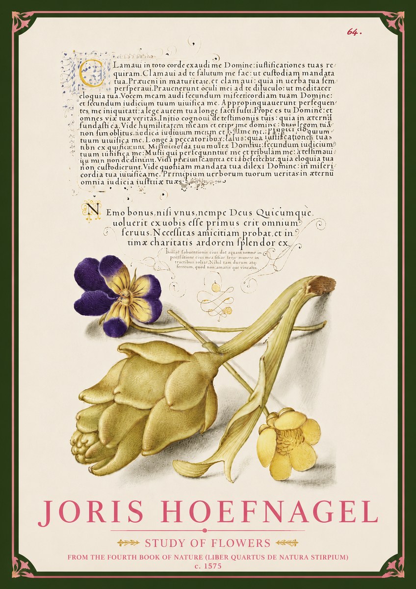 Joris Hoefnagel Botanical Study with Calligraphy III No6 - Poszter