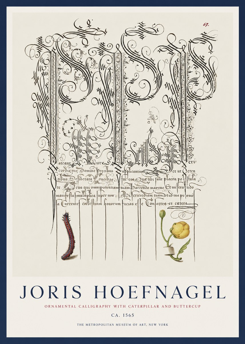 Joris Hoefnagel Ornamental Calligraphy with Caterpillar and Buttercup No1 - Poszter