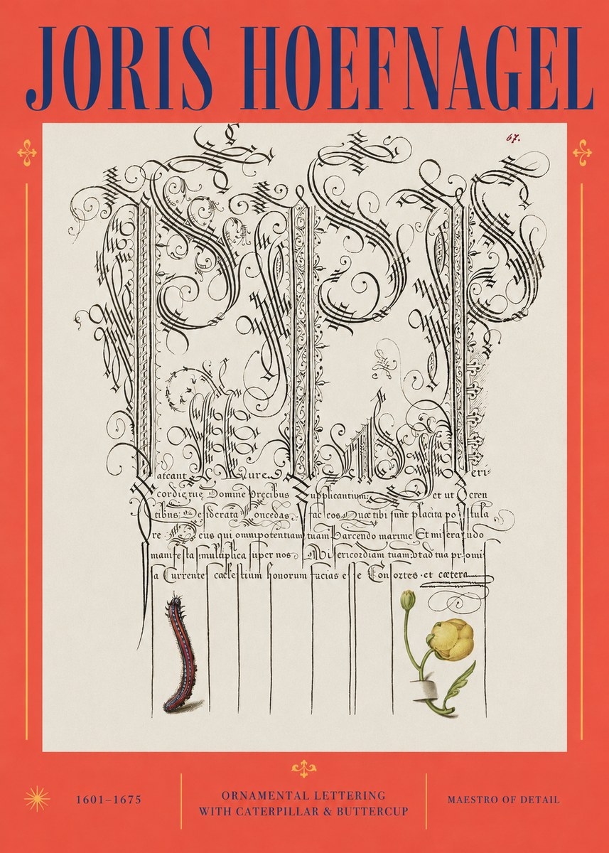 Joris Hoefnagel Ornamental Calligraphy with Caterpillar and Buttercup No3 - Poszter