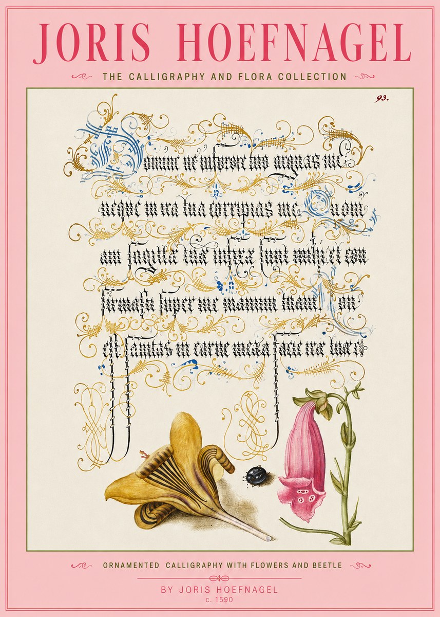 Joris Hoefnagel Ornamented Calligraphy with Flowers and Beetle No3 - Poszter