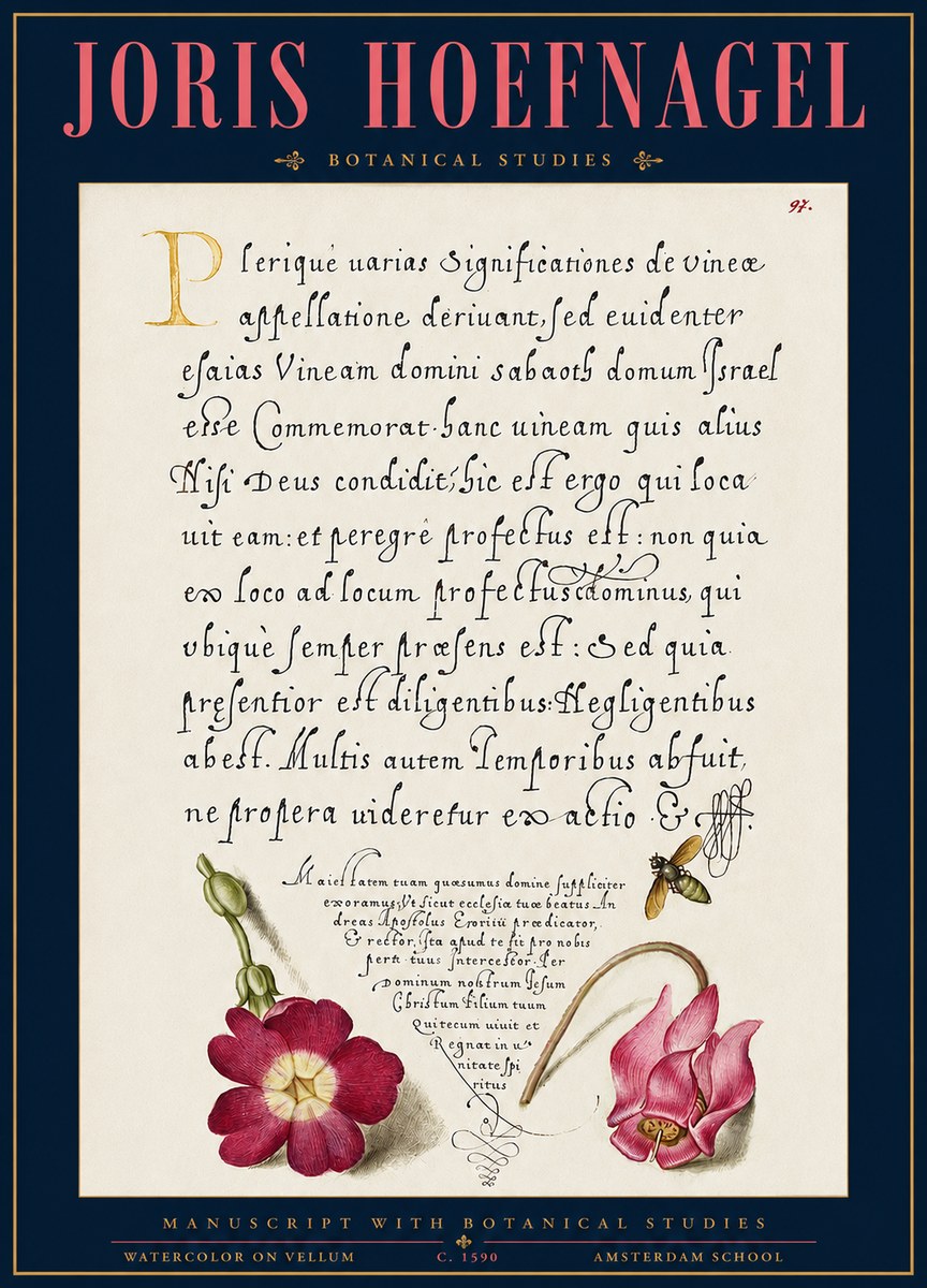 Joris Hoefnagel Manuscript with Botanical Studies No3 - Poszter